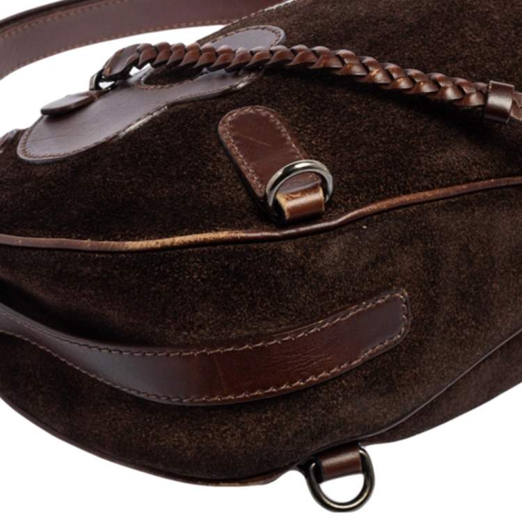 مملوكة مسبقًا Miu Miu Brown Suede and Leather Floral Applique Western Hobo