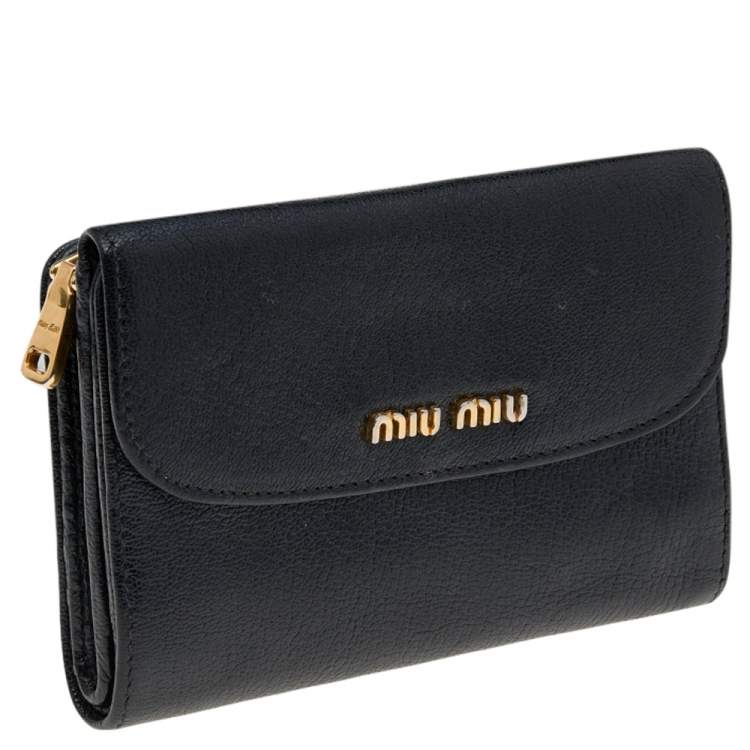 Pre Owned Miu Miu Black Madras Leather Compact Wallet