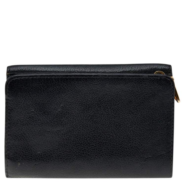 Pre Owned Miu Miu Black Madras Leather Compact Wallet