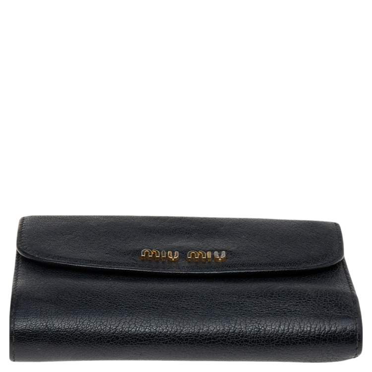 Pre Owned Miu Miu Black Madras Leather Compact Wallet