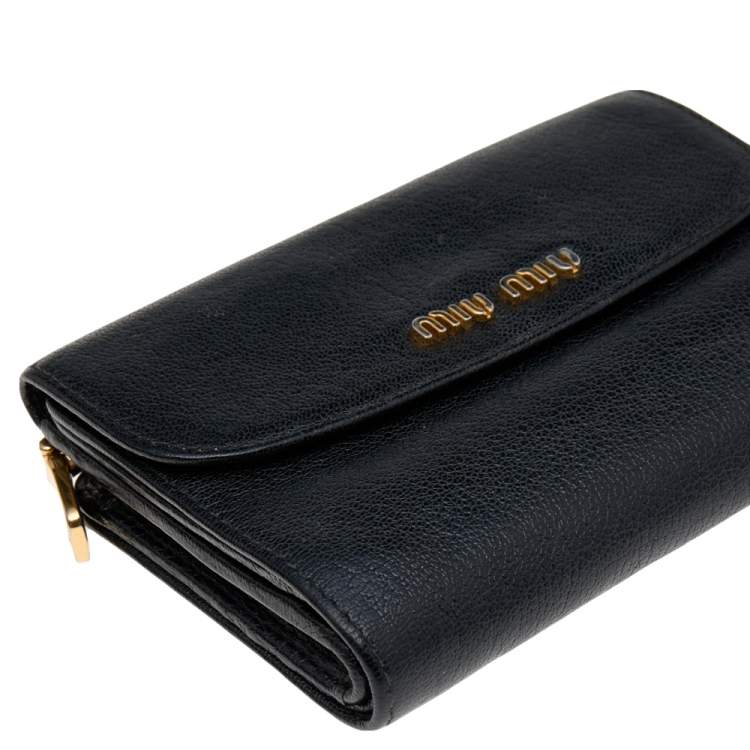 Pre Owned Miu Miu Black Madras Leather Compact Wallet
