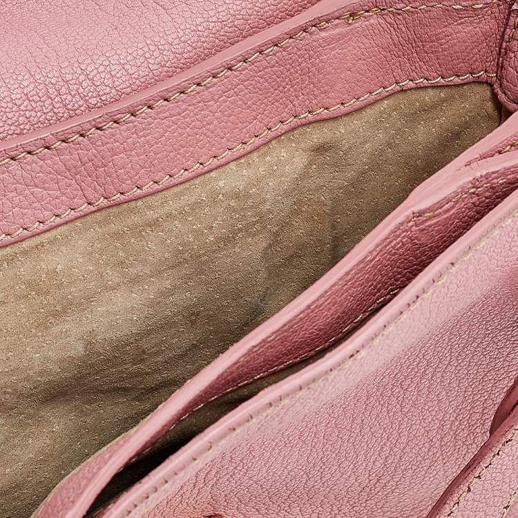 Pre Owned Miu Miu Pink Madras Leather Pushlock Top Handle Bag