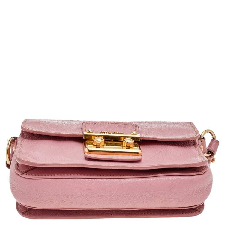 Pre Owned Miu Miu Pink Madras Leather Pushlock Top Handle Bag