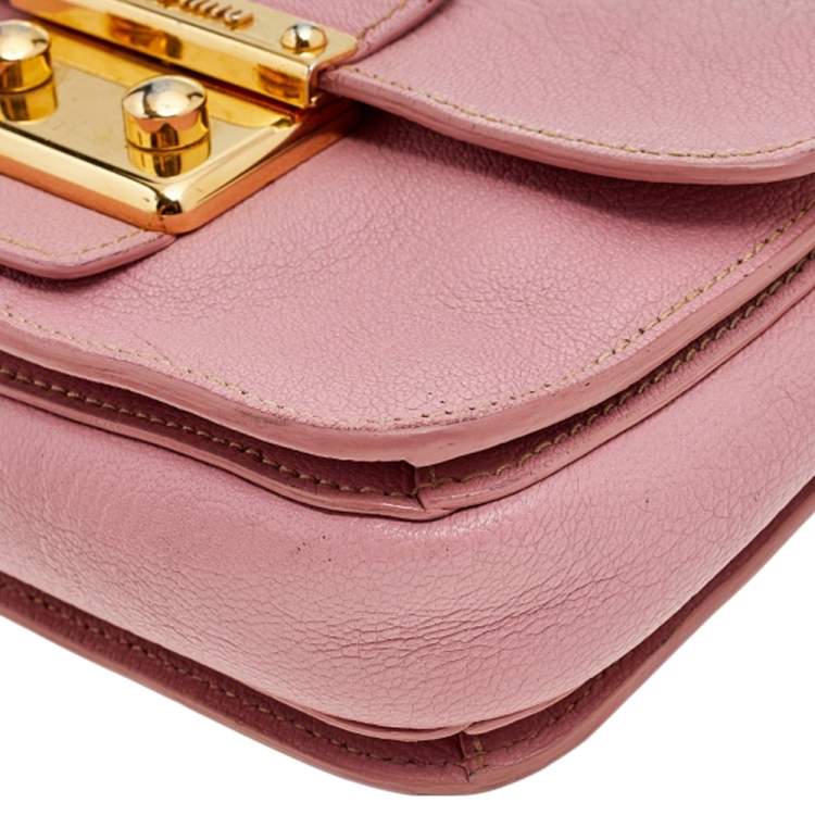 Pre Owned Miu Miu Pink Madras Leather Pushlock Top Handle Bag