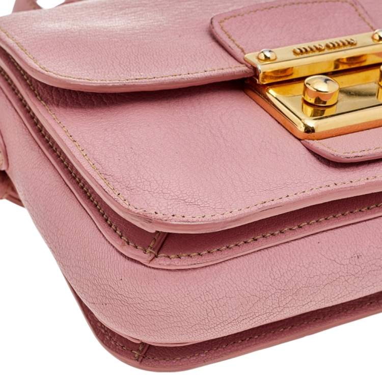 Pre Owned Miu Miu Pink Madras Leather Pushlock Top Handle Bag