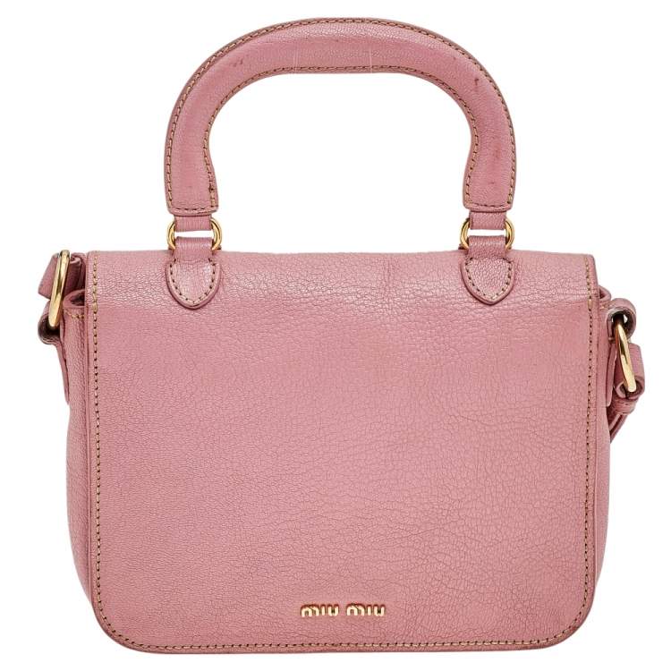 Pre Owned Miu Miu Pink Madras Leather Pushlock Top Handle Bag
