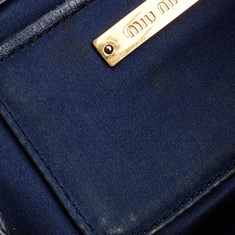 Pre Owned Miu Miu Blue Vitello Shine Leather Drawstring Bucket Bag