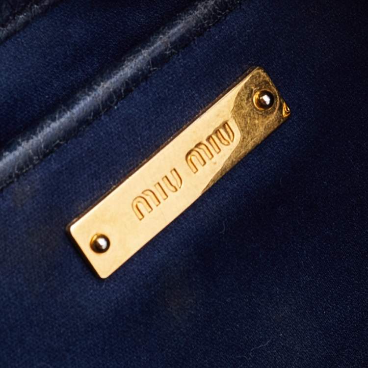 Pre Owned Miu Miu Blue Vitello Shine Leather Drawstring Bucket Bag