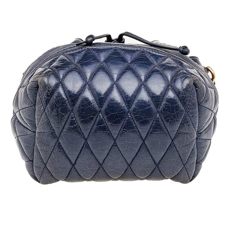Pre Owned Miu Miu Blue Vitello Shine Leather Drawstring Bucket Bag