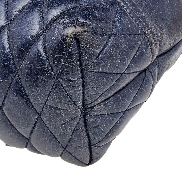 Pre Owned Miu Miu Blue Vitello Shine Leather Drawstring Bucket Bag