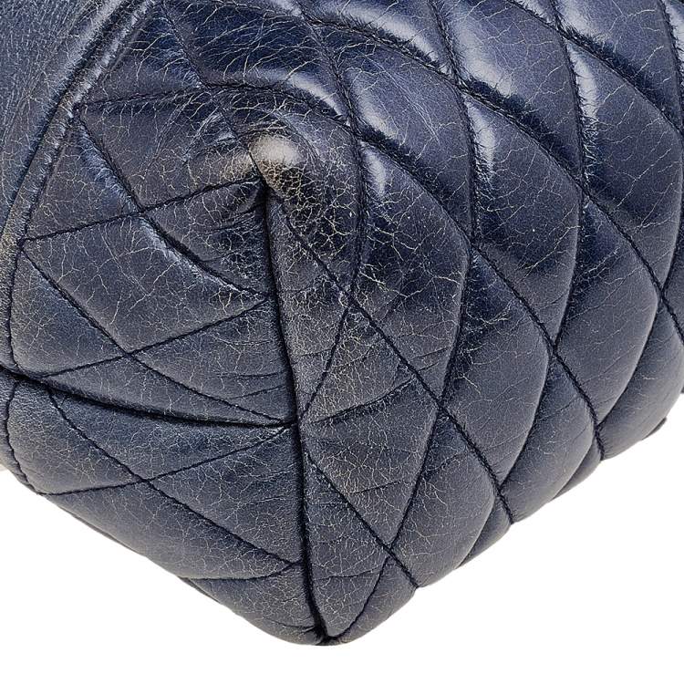 Pre Owned Miu Miu Blue Vitello Shine Leather Drawstring Bucket Bag
