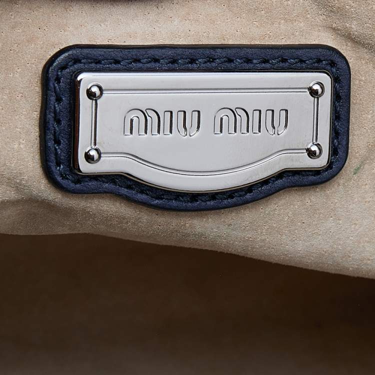 Pre Owned Miu Miu Navy Blue/Brown Leather Studded Chain Shoulder Bag
