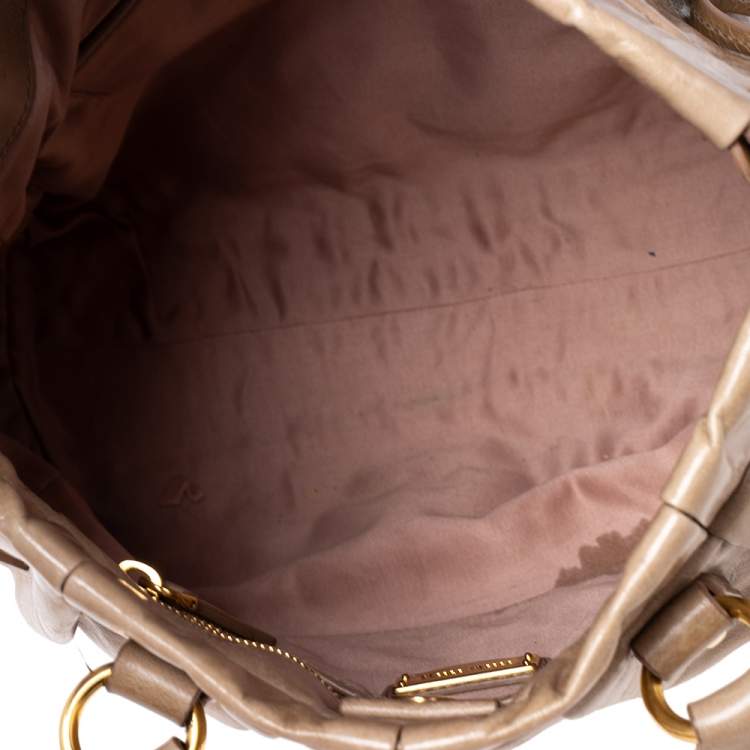 Pre Owned Miu Miu Beige Leather Gathered Tote