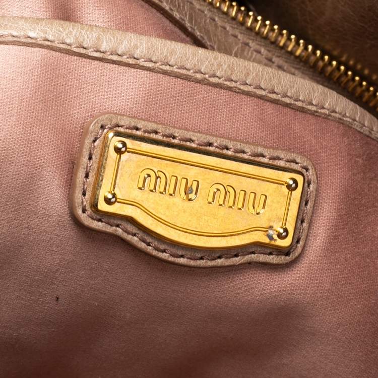 Pre Owned Miu Miu Beige Leather Gathered Tote