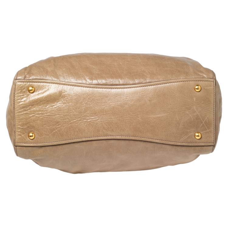 Pre Owned Miu Miu Beige Leather Gathered Tote