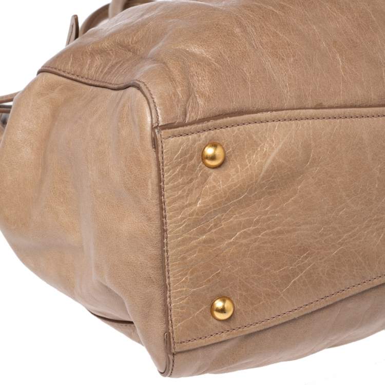 Pre Owned Miu Miu Beige Leather Gathered Tote