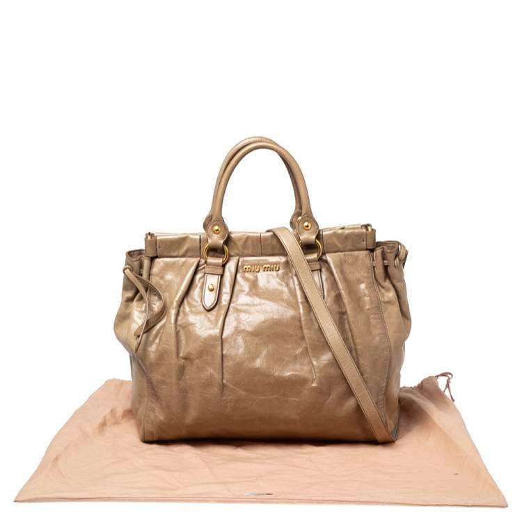 Pre Owned Miu Miu Beige Leather Gathered Tote