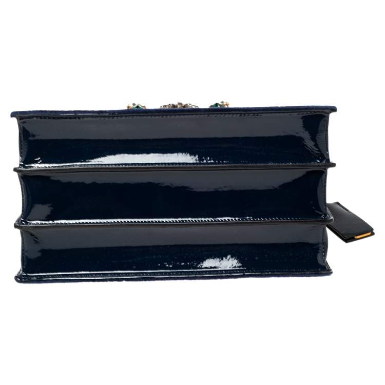 Pre Owned Miu Miu Blue Velvet Crystal Embellished Buckle Flap Top Handle Bag