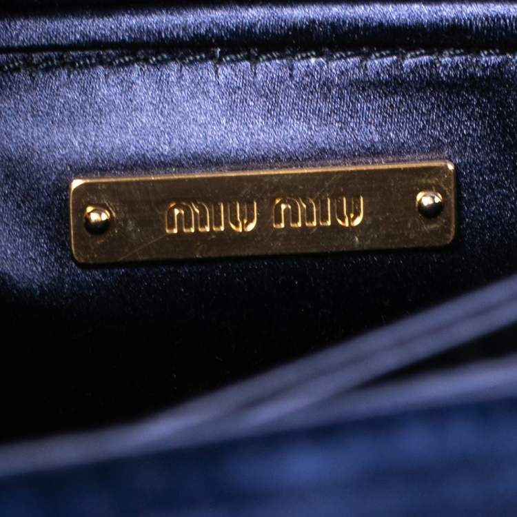 Pre Owned Miu Miu Blue Velvet Crystal Embellished Buckle Flap Top Handle Bag