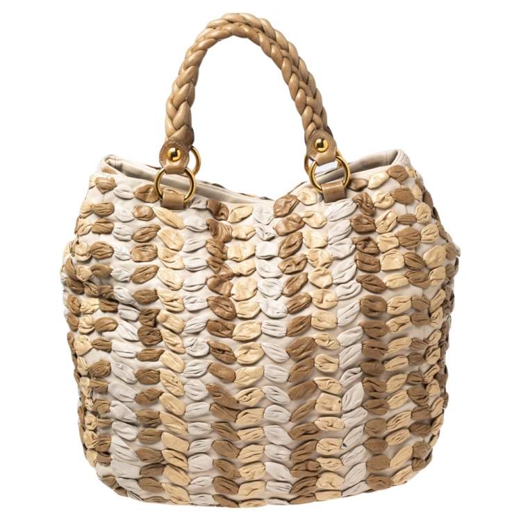 Pre Owned Miu Miu Multicolor Woven Leather Tote
