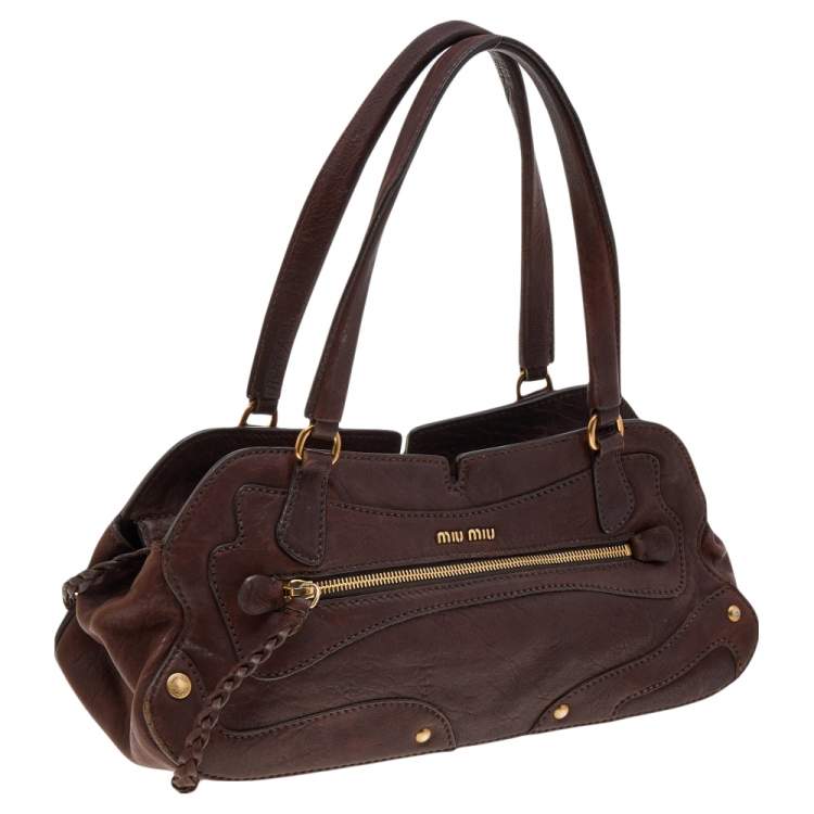 Pre Owned Miu Miu Brown Leather Shoulder Bag