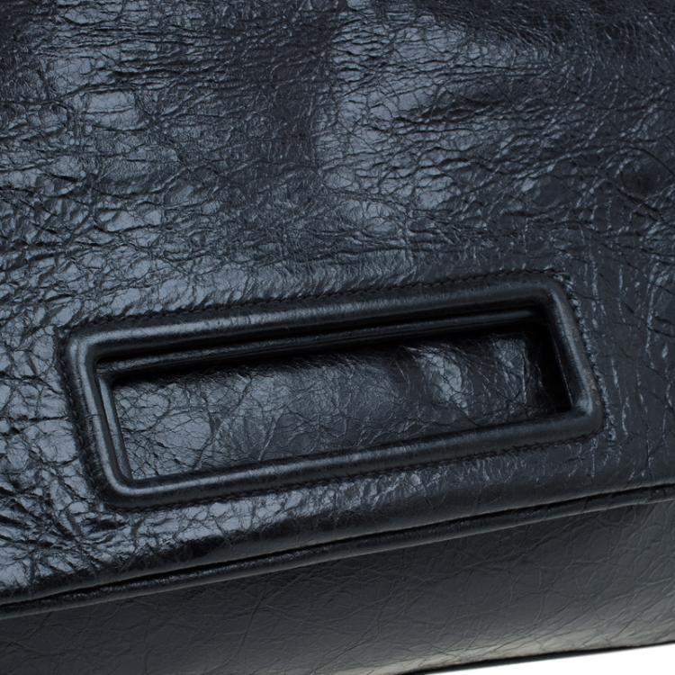 Pre Owned  Miu Miu Black Glazed Distressed Leather Oversized Clutch