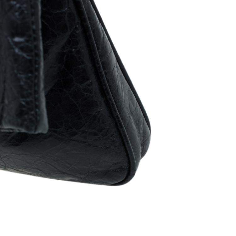 Pre Owned  Miu Miu Black Glazed Distressed Leather Oversized Clutch