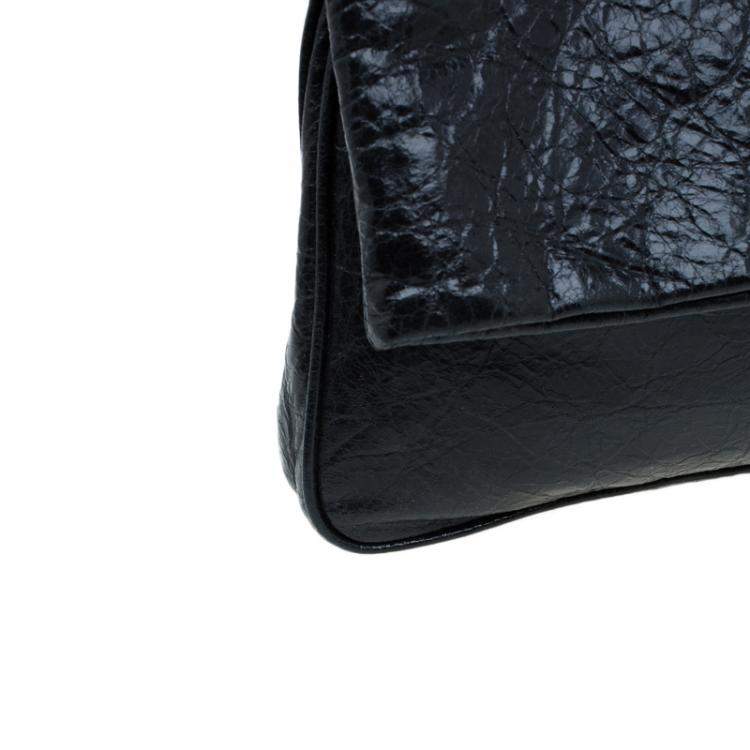 Pre Owned  Miu Miu Black Glazed Distressed Leather Oversized Clutch