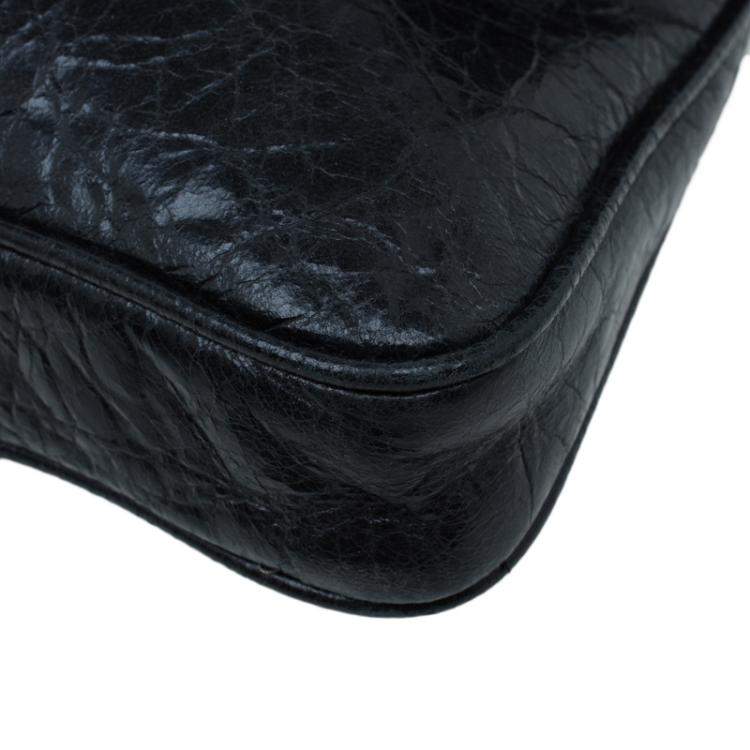 Pre Owned  Miu Miu Black Glazed Distressed Leather Oversized Clutch