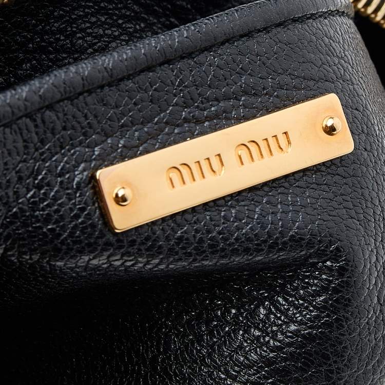 Pre Owned Miu Miu Beige/Black Madras Leather Wristlet Clutch