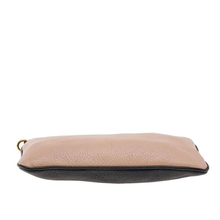 Pre Owned Miu Miu Beige/Black Madras Leather Wristlet Clutch