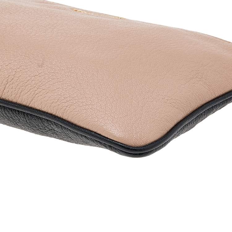 Pre Owned Miu Miu Beige/Black Madras Leather Wristlet Clutch