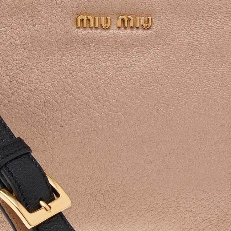 Pre Owned Miu Miu Beige/Black Madras Leather Wristlet Clutch