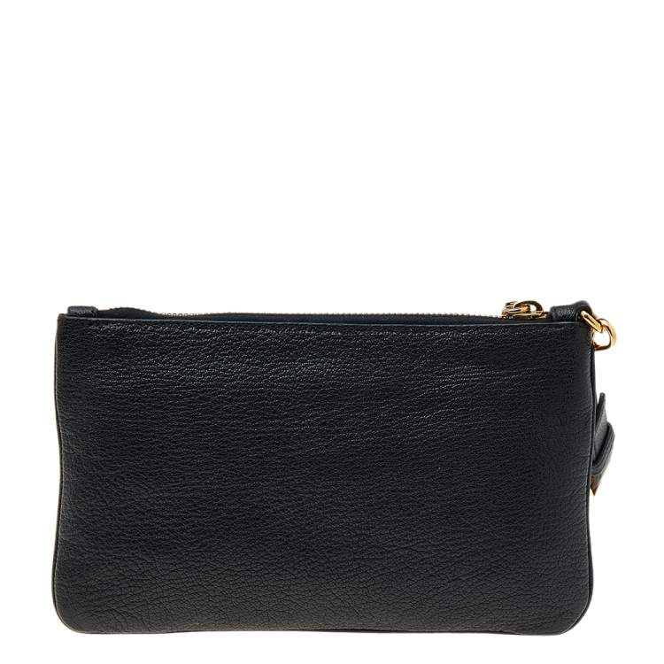 Pre Owned Miu Miu Beige/Black Madras Leather Wristlet Clutch