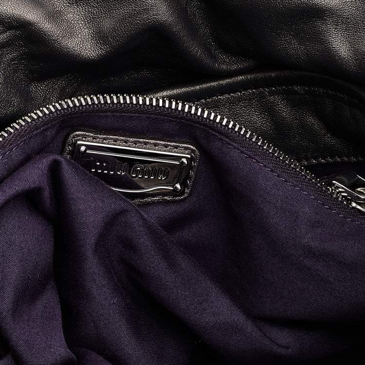 Pre Owned Miu Miu Metallic Dark Grey Matelassé Lux Leather Coffer Hobo