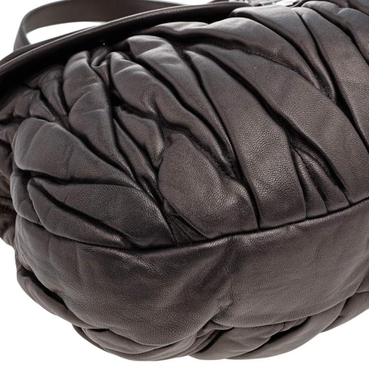 Pre Owned Miu Miu Metallic Dark Grey Matelassé Lux Leather Coffer Hobo