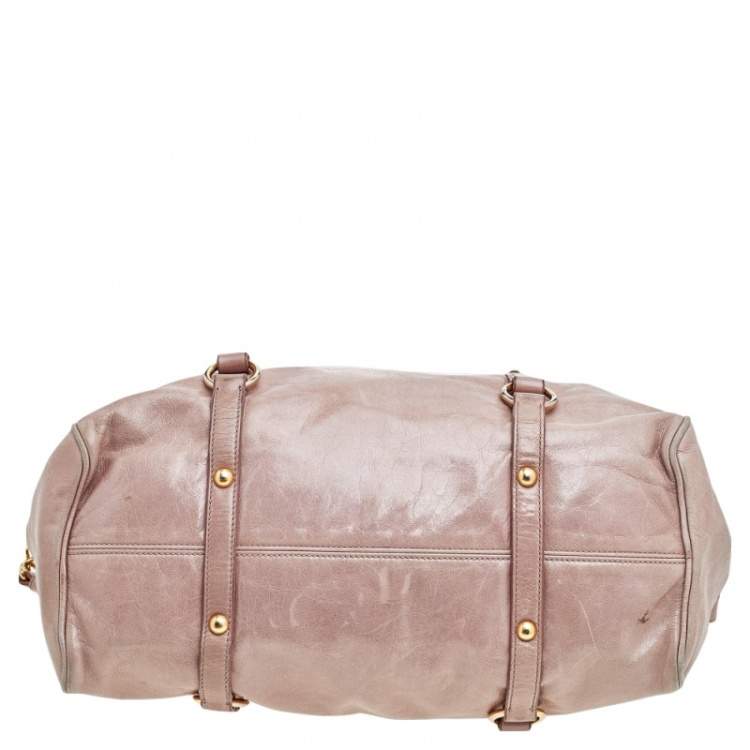 Pre Owned Miu Miu Beige Vitello Lux Leather Large Bow Satchel