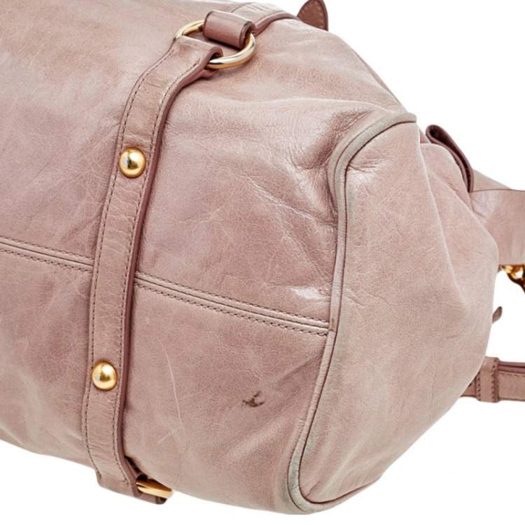 Pre Owned Miu Miu Beige Vitello Lux Leather Large Bow Satchel