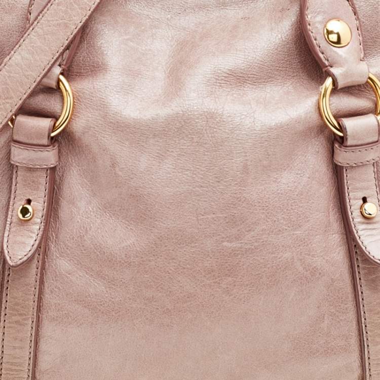 Pre Owned Miu Miu Beige Vitello Lux Leather Large Bow Satchel