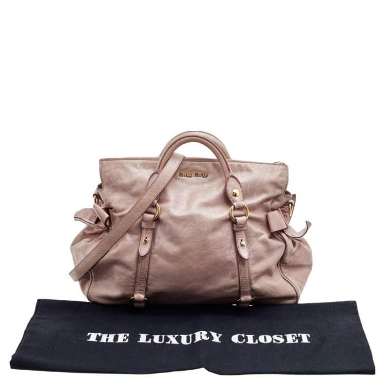 Pre Owned Miu Miu Beige Vitello Lux Leather Large Bow Satchel