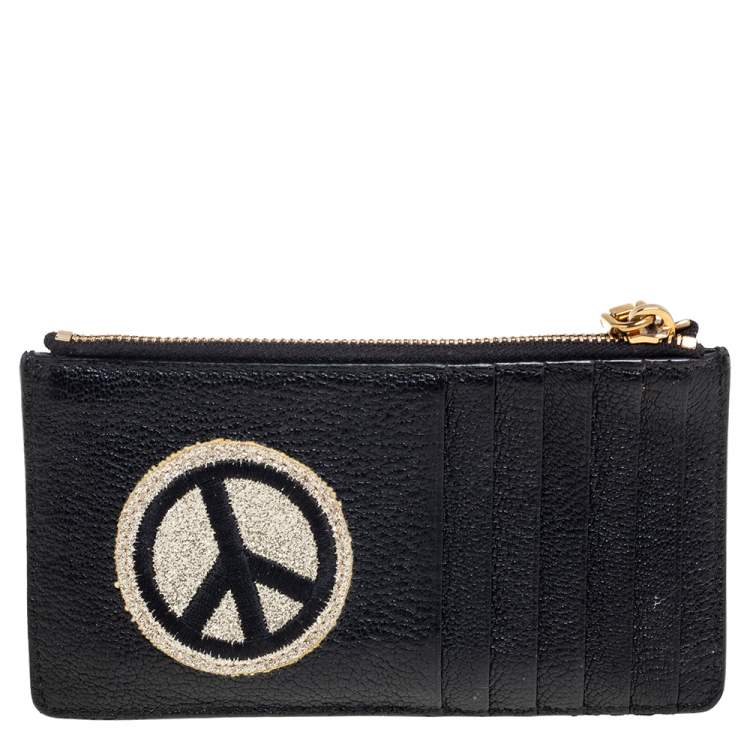 Pre Owned Miu Miu Black Leather Patch Zip Card Case