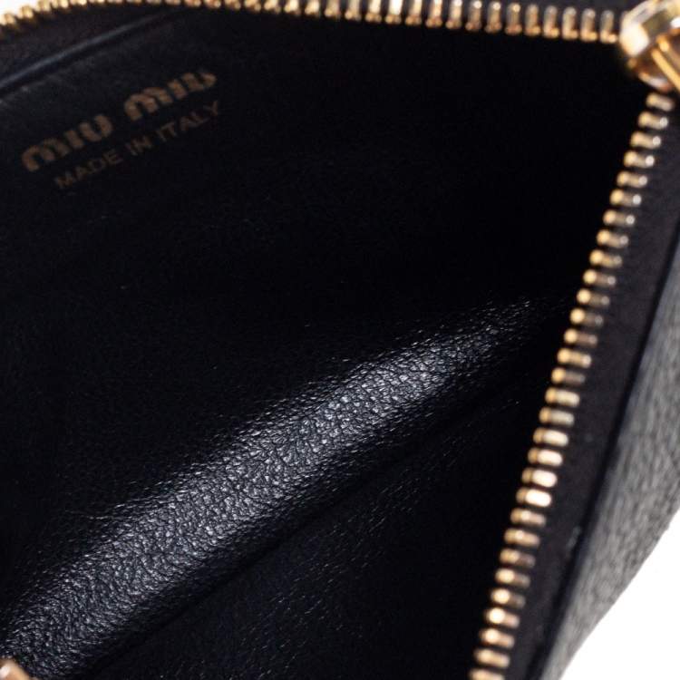 Pre Owned Miu Miu Black Leather Patch Zip Card Case