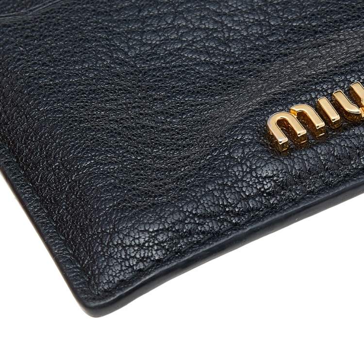 مملوكة مسبقًا Miu Miu Black Leather Madras Card Holder