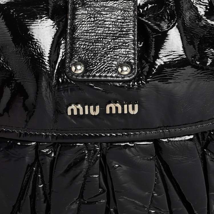 Pre Owned Miu Miu Black Matelassé Patent Leather Coffer Hobo