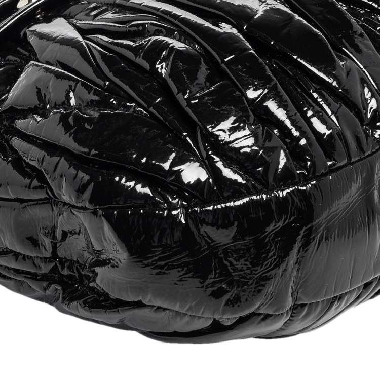 Pre Owned Miu Miu Black Matelassé Patent Leather Coffer Hobo