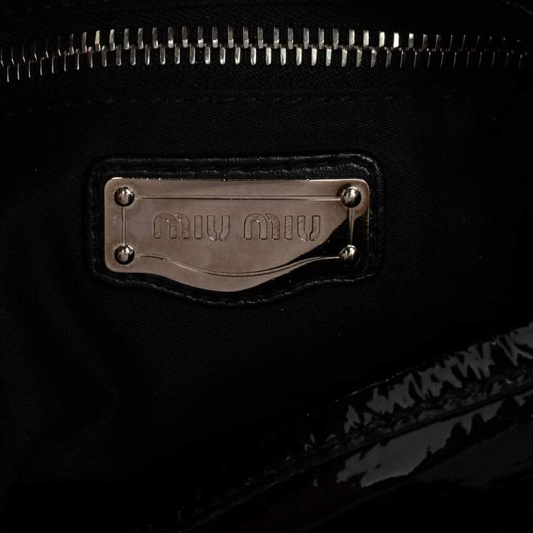 Pre Owned Miu Miu Black Matelassé Patent Leather Coffer Hobo
