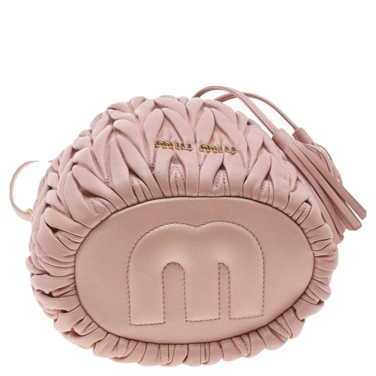 Pre Owned Miu Miu Pink Matelassé Leather Bucket Bag
