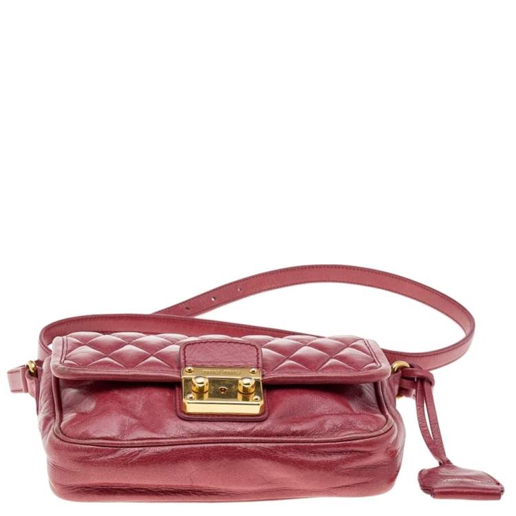 Pre Owned Miu Miu Red Quilted Leather Pushlock Flap Shoulder Bag