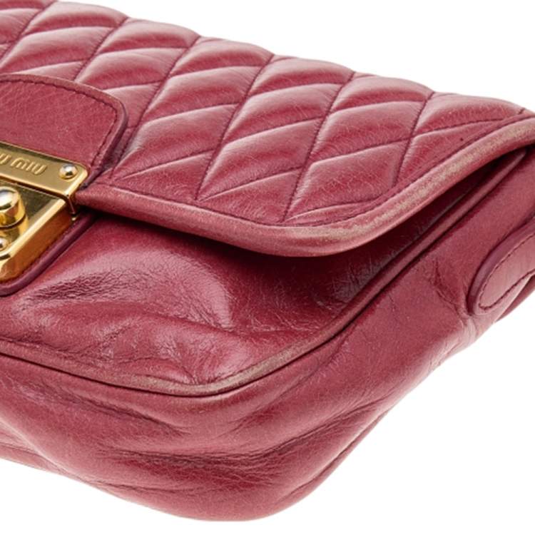 Pre Owned Miu Miu Red Quilted Leather Pushlock Flap Shoulder Bag