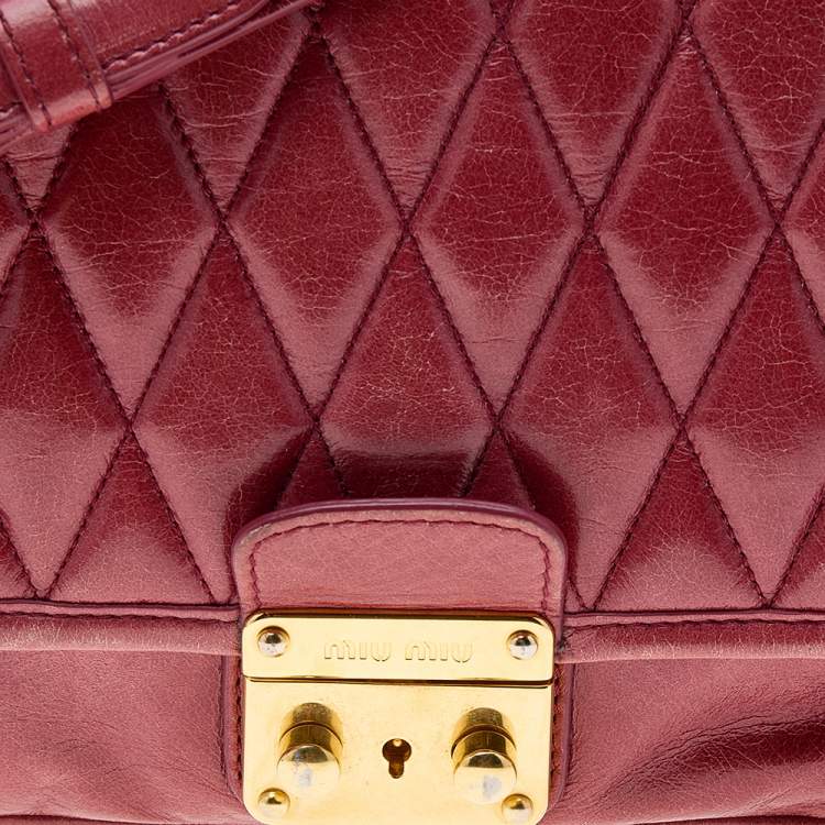 Pre Owned Miu Miu Red Quilted Leather Pushlock Flap Shoulder Bag